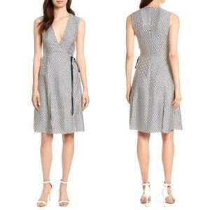 Diane Von Furstenberg Dress 4 Black And Ivory Silk Polka Dot Flare Side Tie Wrap